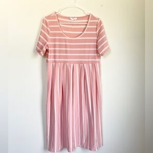 Pink and white striped flowly dress